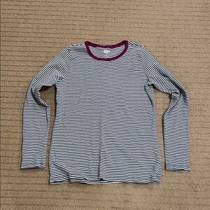 Lands' End Long Sleeve Shirt - Blue and White Stripes with Purple Trim